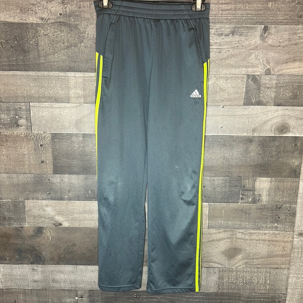 Gray and Yellow Adidas Athletic Pants.